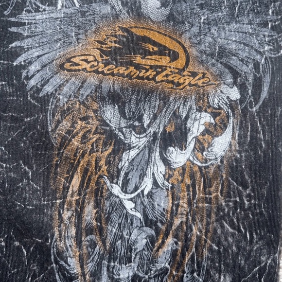 Harley Davidson Eagle Graphic Tee V Neck Short Sleeve Top Black Size S - Picture 4 of 5